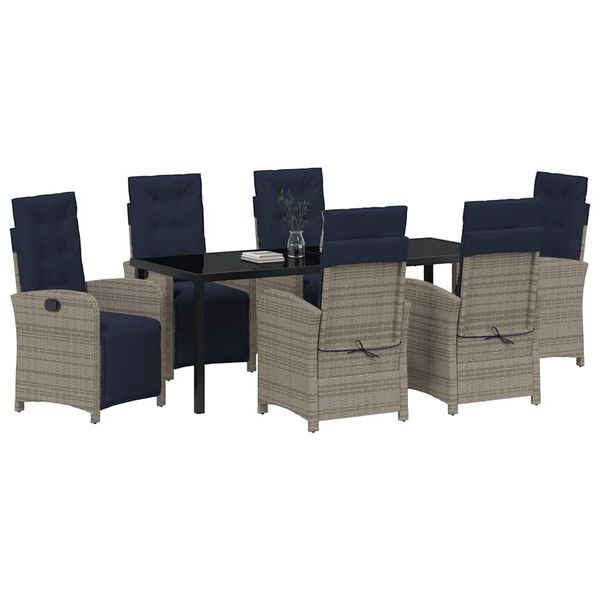 vidaXL Garden Dining Set with Cushion 7 pcs Grey Poly Rattan