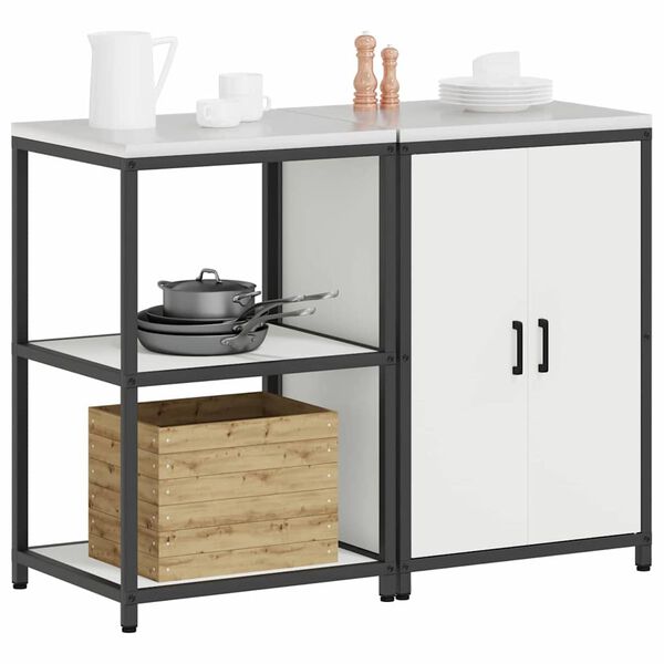 vidaXL Kitchen Storage Set with Shelf 2 pcs White Cold-rolled Steel