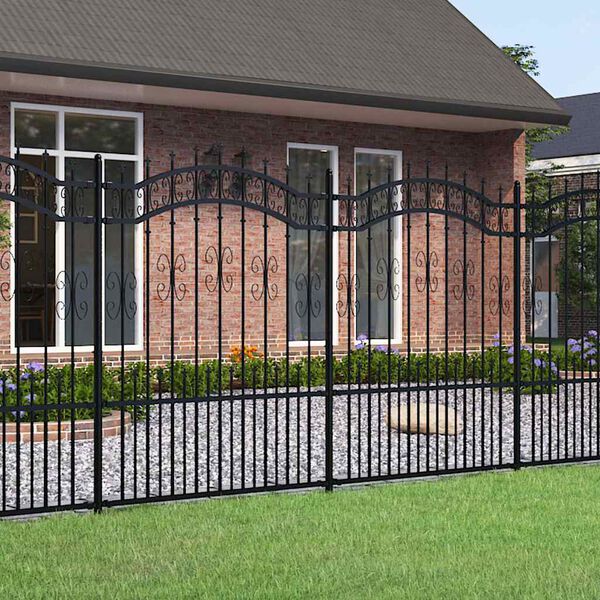vidaXL Garden Fence Kampen with Spear Top Black 240x150 cm Steel