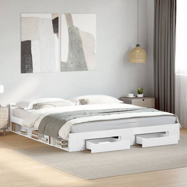 vidaXL Bed Frame with Drawers without Mattress White 200x200 cm