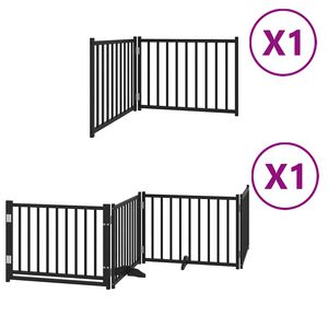 vidaXL Dog Gate with Door Foldable 6 Panels Black 480 cm Poplar Wood