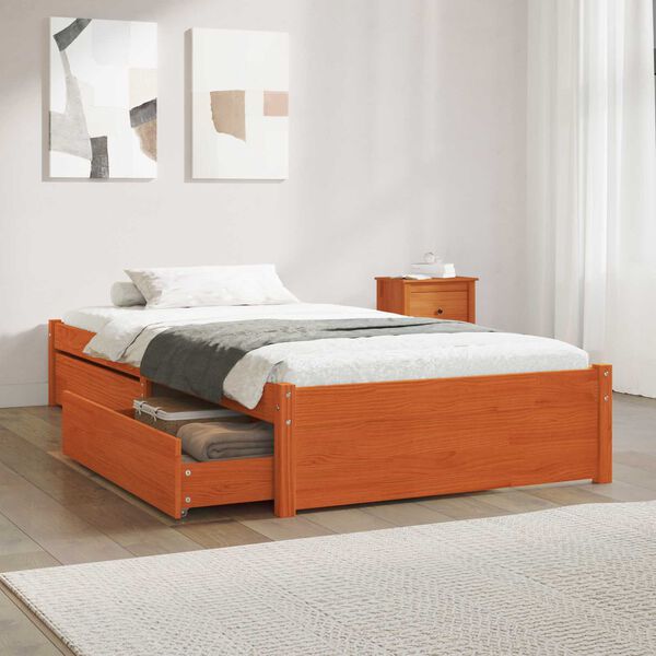 vidaXL Bed Frame with Drawer with Storage 3 pcs Wax Brown Pine Wood