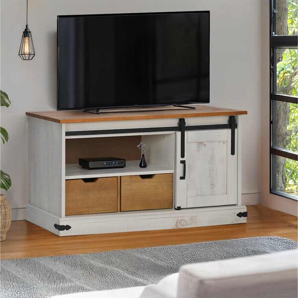 vidaXL TV Cabinet HALDEN with Sliding Door White 110x40x60 cm Solid Wood