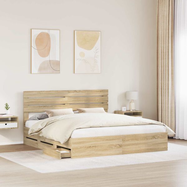 vidaXL Bed Frame with Drawer Sonoma Oak 180 x 200 cm Engineer Wood