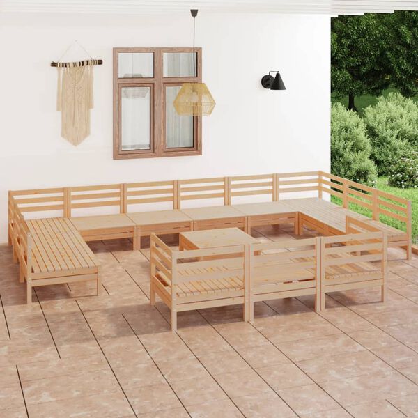 vidaXL 14 Piece Garden Lounge Set Solid Wood Pine