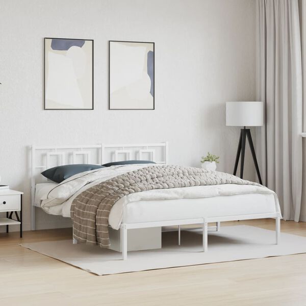 vidaXL Metal Bed Frame without Mattress with Headboard White 160x200cm