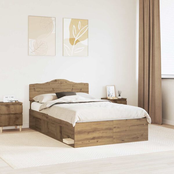 vidaXL Bed Frame Artisian Oak 120 x 190 cm Solid Pine Wood