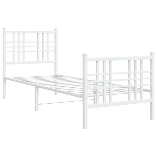 vidaXL Metal Bed Frame without Mattress with Footboard White 75x190cm
