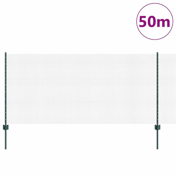vidaXL Fence with Post Green 1 x 50 m Steel and PVC