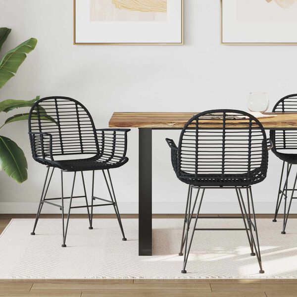 vidaXL Dining Chair 2 pcs Black 44 x 44 x 74 cm Rattan and Iron