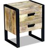 vidaXL Side Table with 2 Drawers Solid Mango Wood 43x33x51 cm