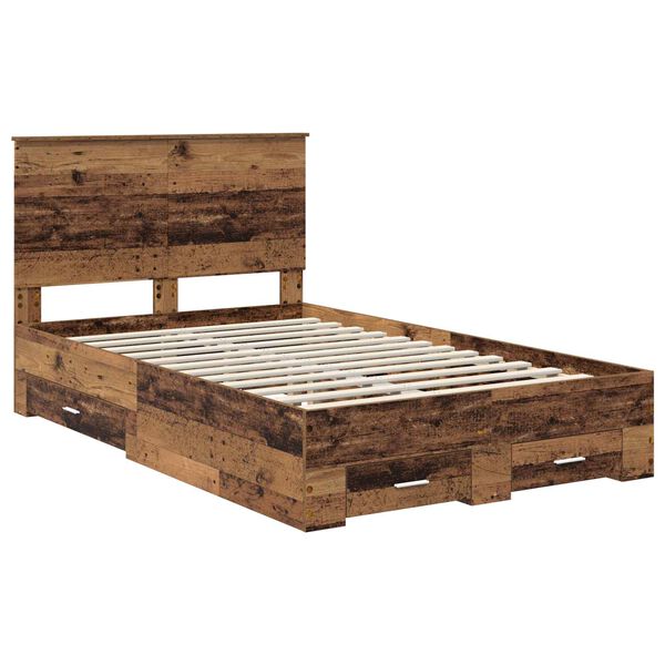 vidaXL Bed Frame with Headboard Old Wood 135 x 190 cm Engineered Wood