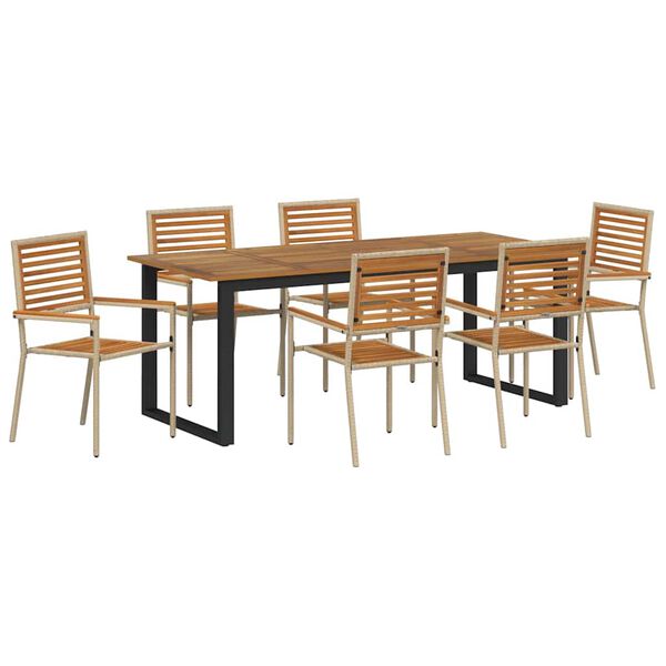 vidaXL Garden Dining Set 7 pcs Beige Solid Acacia Wood