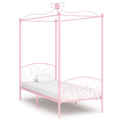 vidaXL Canopy Bed Frame Pink Metal 90x200 cm | vidaXL.co.uk