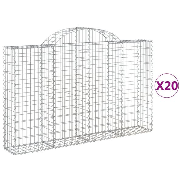vidaXL Arched Gabion Baskets 20 pcs 200x30x120/140 cm Galvanised Iron