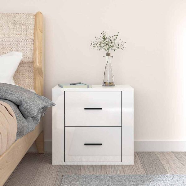 vidaXL Wall-mounted Bedside Cabinet High Gloss White 50x36x47 cm
