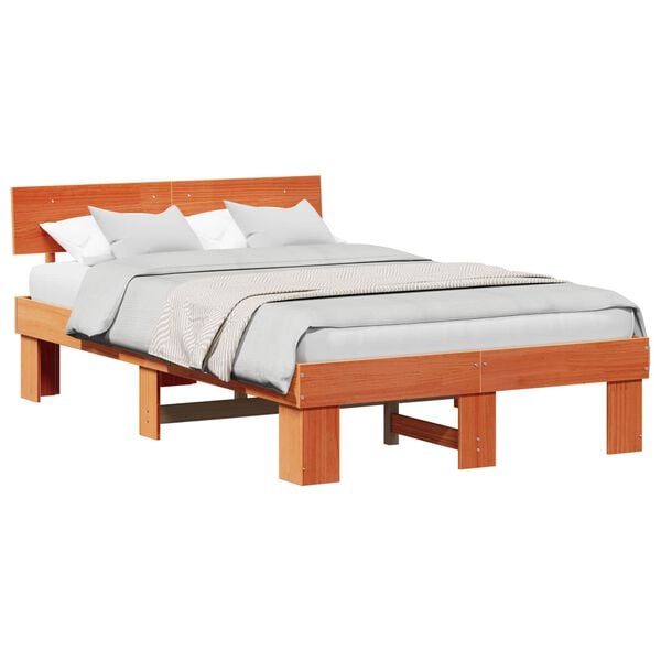 vidaXL Bed Frame with Headboard Wax Brown 120 x 190 cm Solid Pine Wood