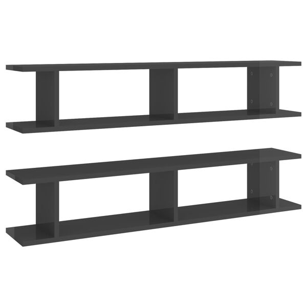 vidaXL Wall Shelf 2pcs High Gloss Grey 105x18x20cm Engineered Wood