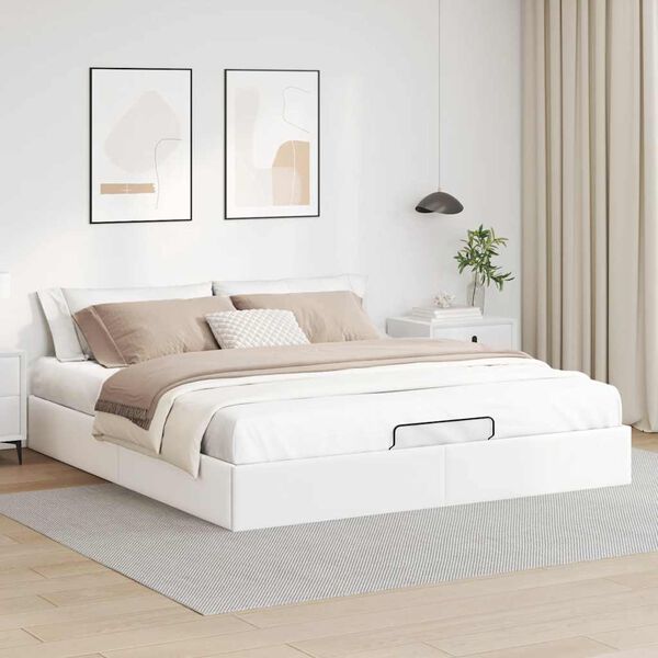 vidaXL Ottoman Bed Frame without Mattress White Super King Faux Leather