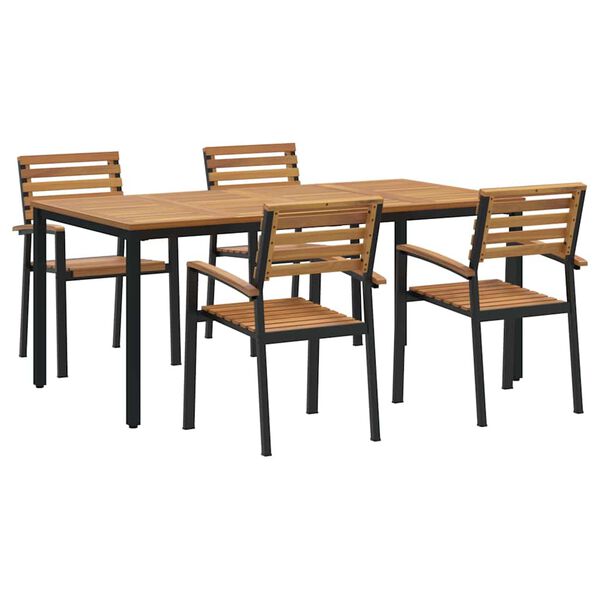 vidaXL Garden Dining Set 5 pcs Black Solid Acacia Wood