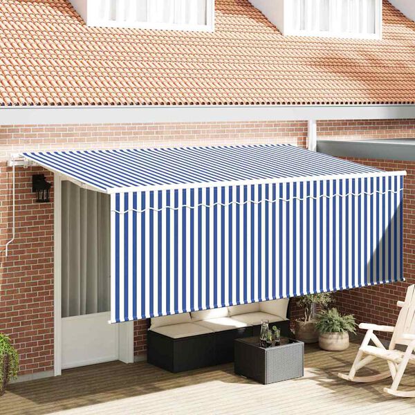 vidaXL Retractable Awning Blue and white 350 x 200 cm Fabric and metal