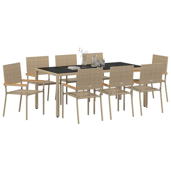 vidaXL Garden Dining Set 9 pcs Beige Poly Rattan
