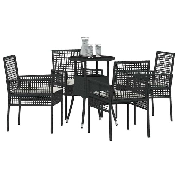 vidaXL Garden Dining Set 5 pcs Black Poly rattan