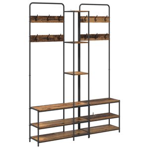 vidaXL Coat Stand with Shoes Bench Old Wood 143 x 30 x 199.5 cm