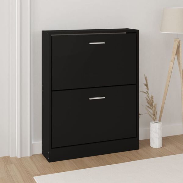 vidaXL Shoe Cabinet Black 59x17x81 cm Engineered Wood