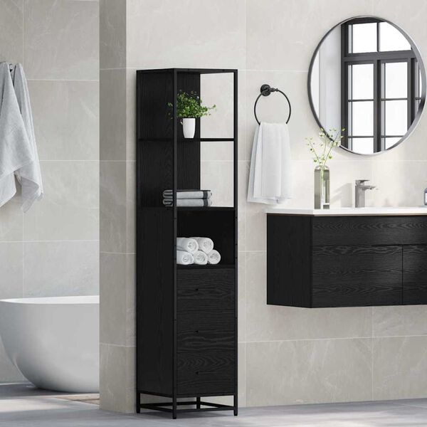 vidaXL Bathroom Furniture Set with Drawer Black Oak 35 x 37.5 x 166 cm