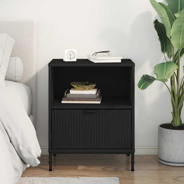 vidaXL Bedside Cabinet Black 49 x 36 x 61 cm Engineered wood