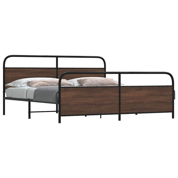 vidaXL Metal Bed Frame without Mattress Brown Oak 183x213 cm