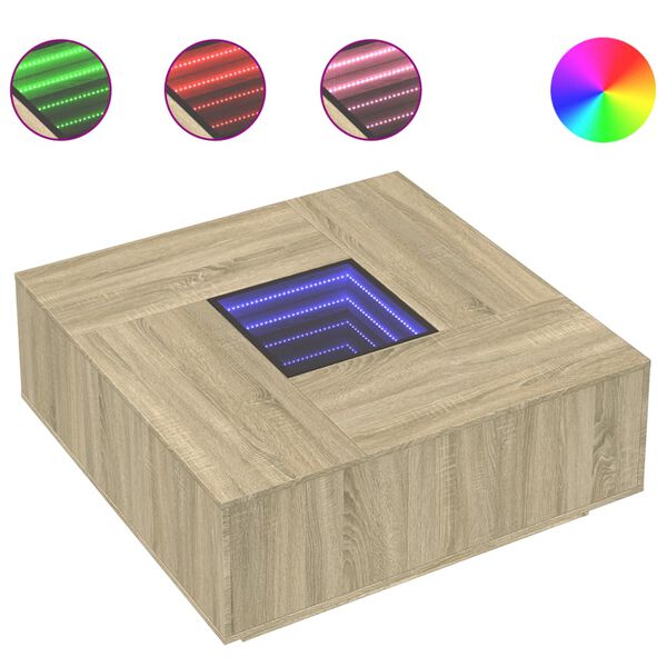 vidaXL Coffee Table with Infinity LED Sonoma Oak 100x100x40 cm
