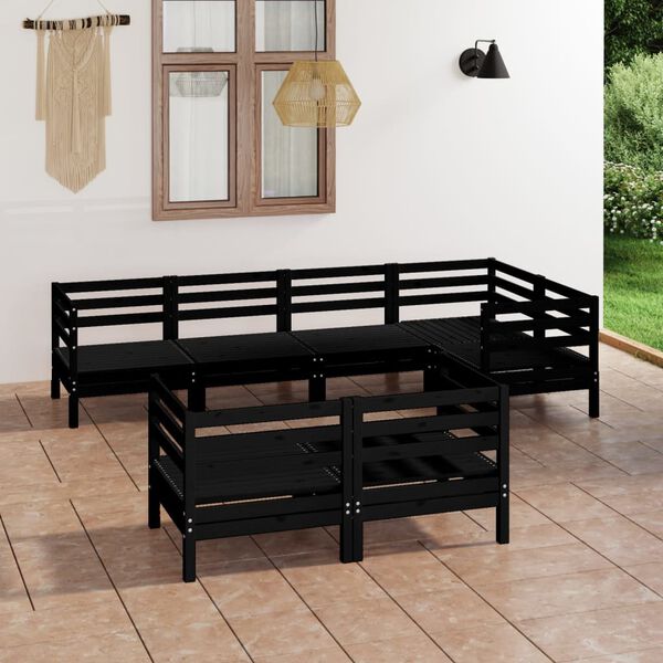 vidaXL 7 Piece Garden Lounge Set Solid Wood Pine Black