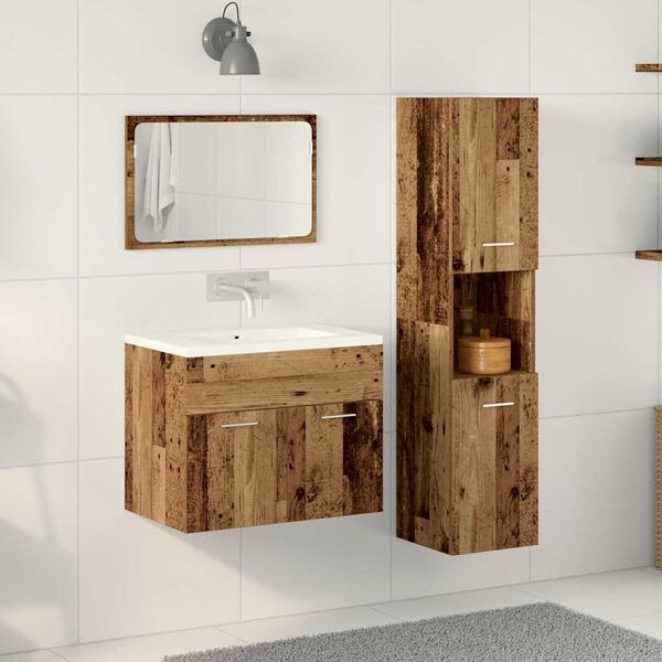 vidaXL Bathroom Furniture Set with Door 3 pcs Old Wood Engineered Wood