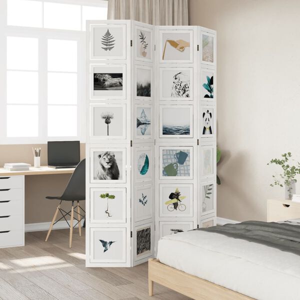 vidaXL Room Divider 4 Panels White Solid Wood Paulownia