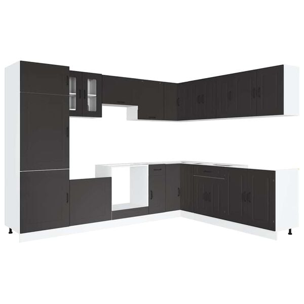 vidaXL 14 Piece Kitchen Cabinet Set Kalmar Black Engineered Wood