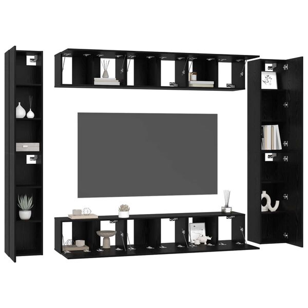 vidaXL TV Cabinet Set Wall-mounted 10 pcs Black Oak Engineered Wood