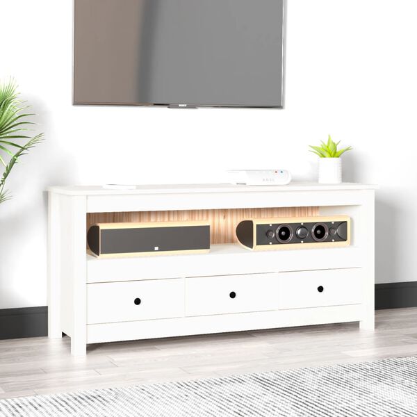 vidaXL TV Cabinet White 114x35x52 cm Solid Wood Pine