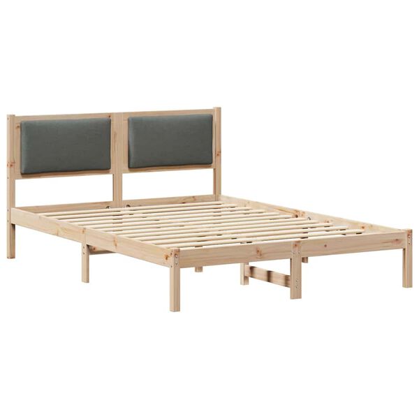 vidaXL Bed Frame with Headboard Dark Grey 140 x 190 cm Solid Pine Wood
