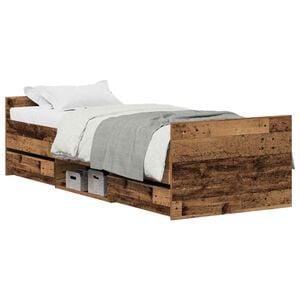 vidaXL Bed Frame with Drawer Old Wood 193 x 78 x 50 cm Engineered Wood