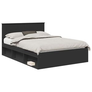vidaXL Bed Frame with Headboard Black 135 x 190 cm Solid Pine Wood