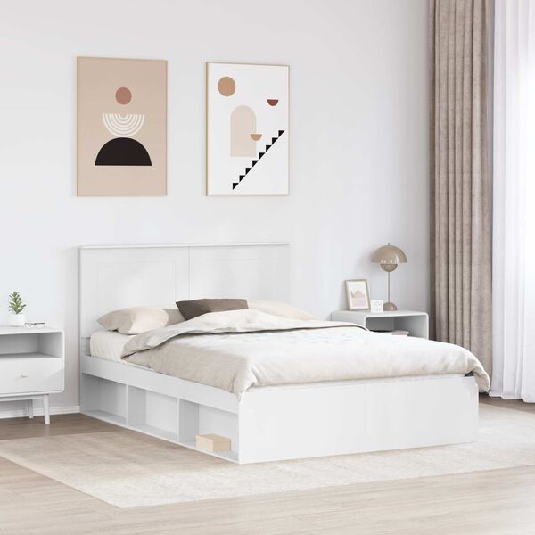 vidaXL Bed Frame with Headboard White 140 x 200 cm Solid Pine Wood