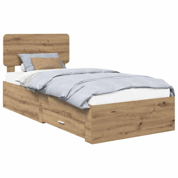 vidaXL Bed Frame with Drawer Artisan Oak 90 x 200 cm Engineered Wood