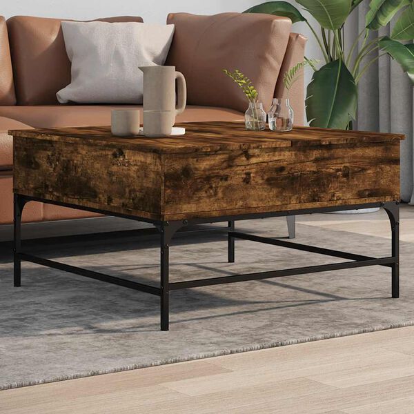 vidaXL Coffee Table Smoked Oak 80x80x45 cm Engineered Wood and Metal