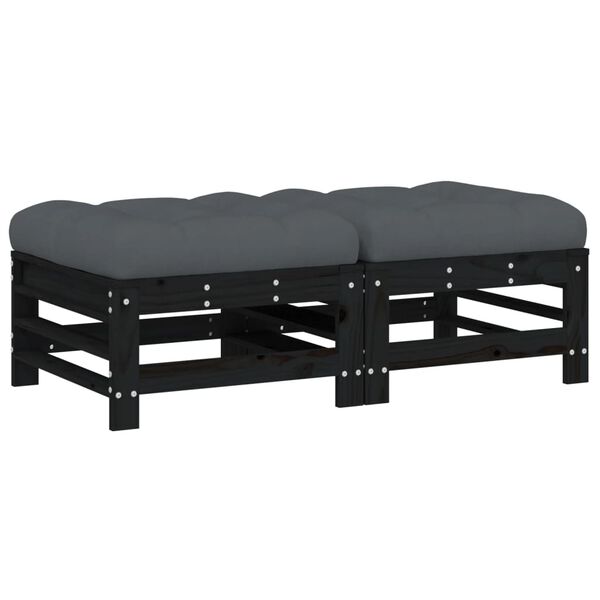 vidaXL Garden Footstools with Cushions 2pcs Black Solid Wood Pine