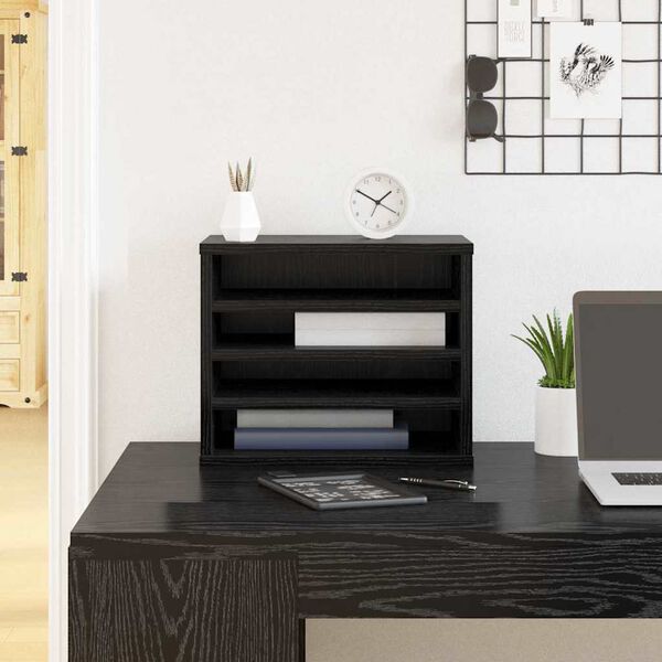 vidaXL Desk Organiser Black Oak 36 x 26 x 29.5 cm Engineered Wood