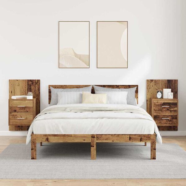 vidaXL Wall-mounted Bedside Cabinet 2 pcs Old Wood 48.5 x 32.5 x 80 cm
