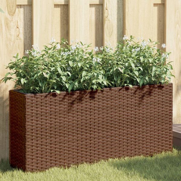 vidaXL Garden Planter with 2 Pots Brown 90x20x40 cm Poly Rattan