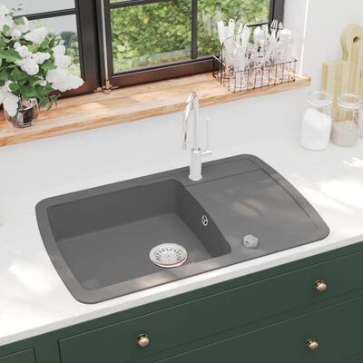 vidaXL Granite Kitchen Sink Single Basin Grey